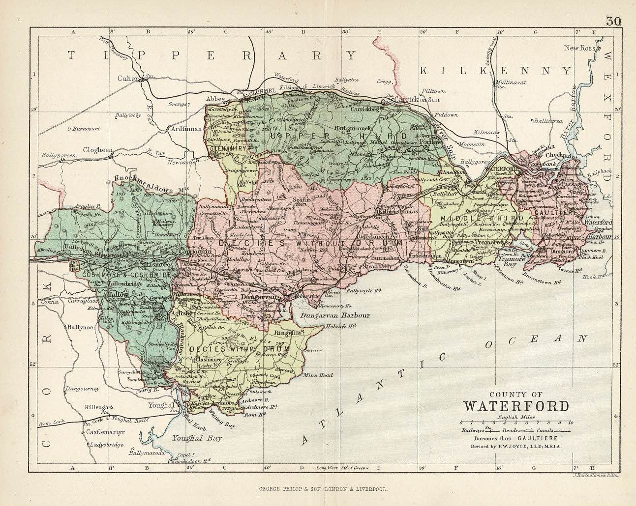 Waterford Ireland antique map 1882