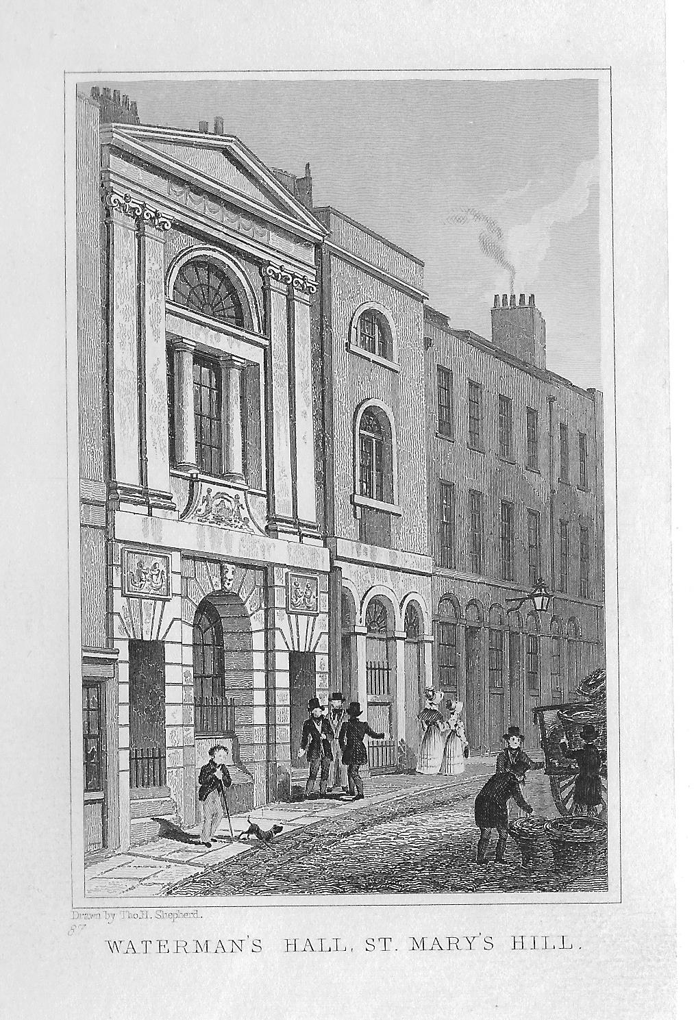 Watermans Hall  City of London antique print 1830