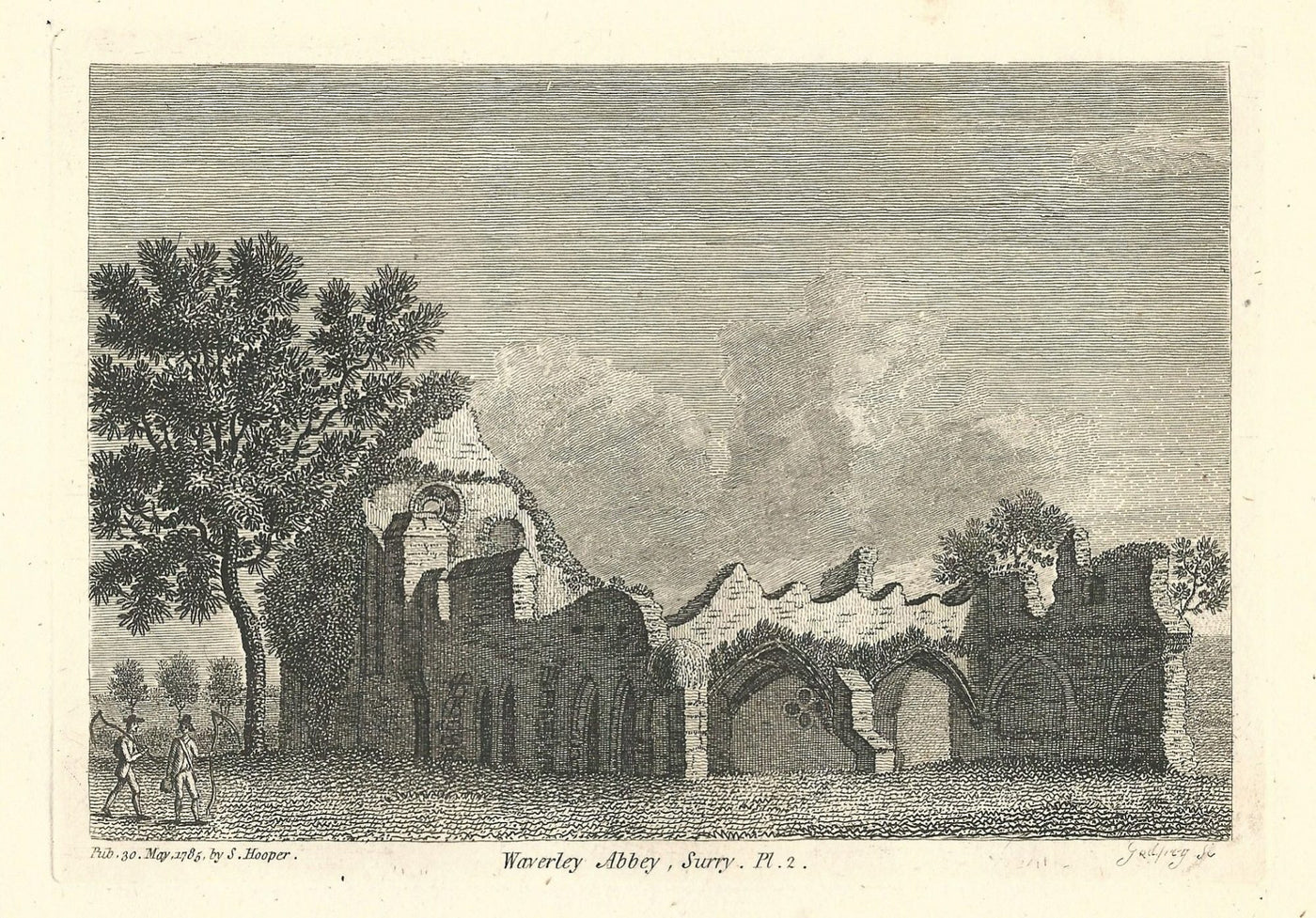 Waverley Abbey Surrey antique print by Francis Grose dated 1785