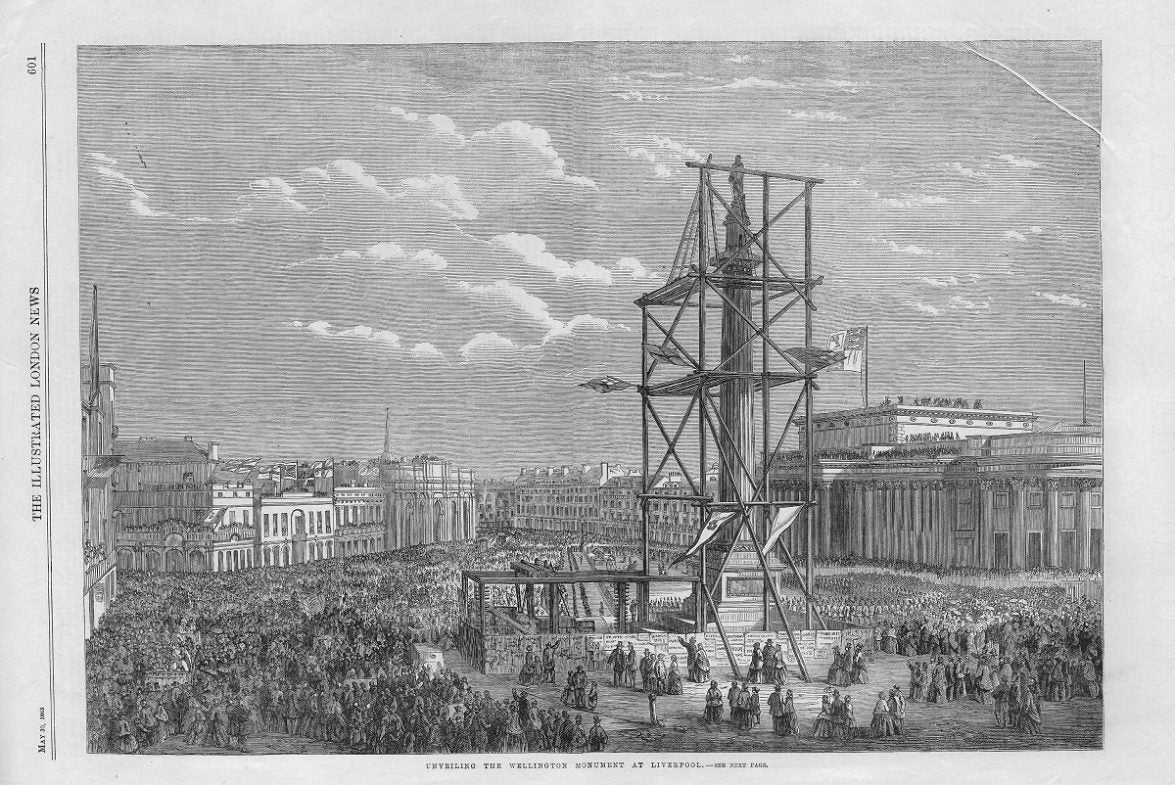 Wellington's Column Liverpool antique print 1863