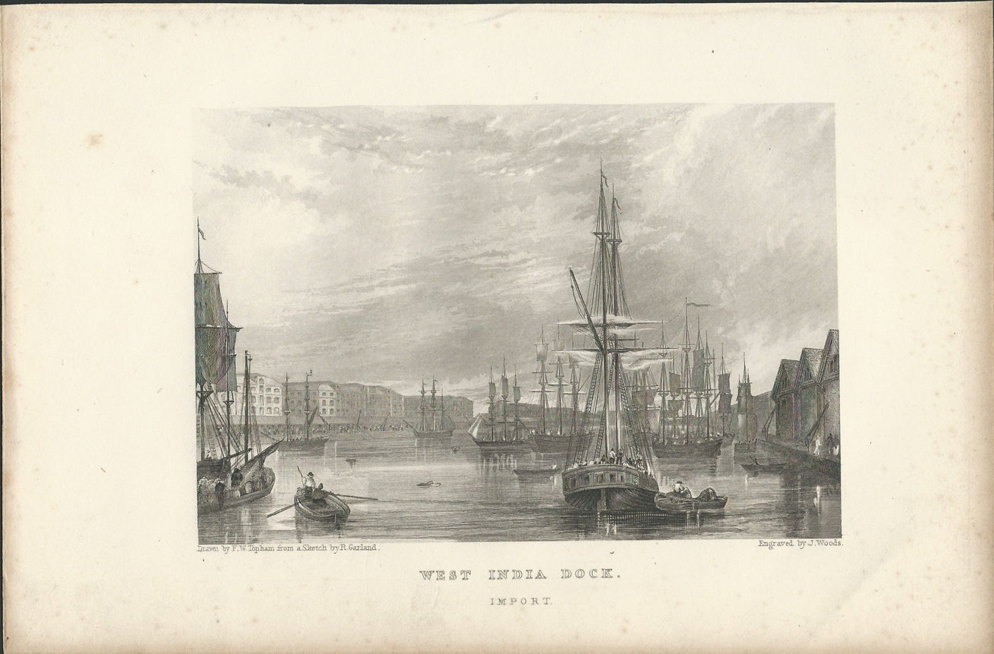 West India Dock (Import Dock) antique print 1838