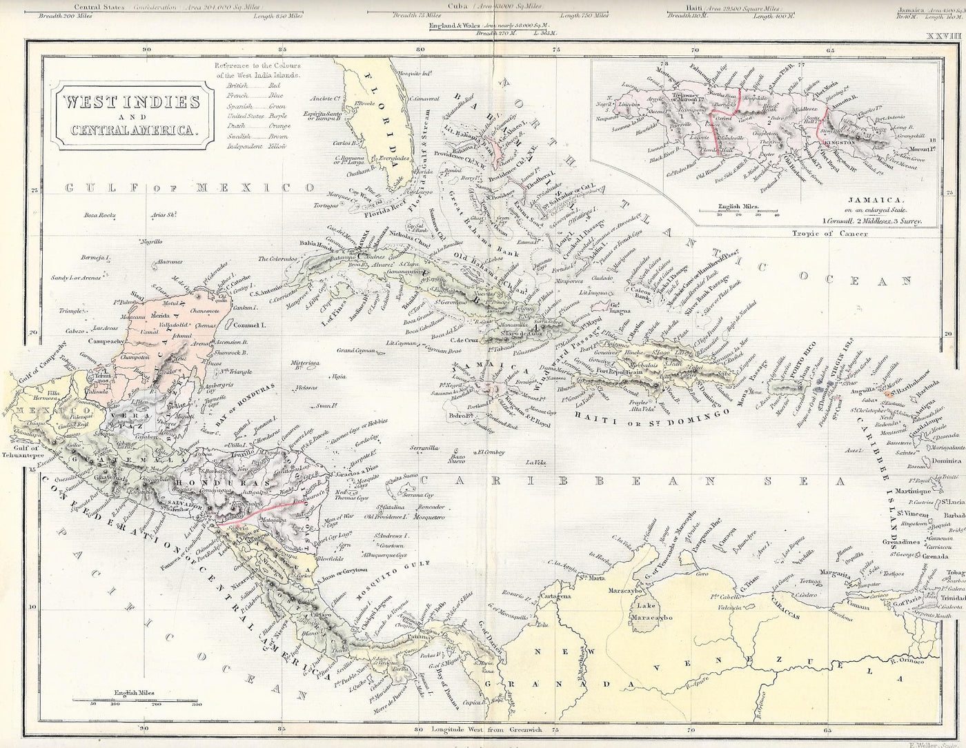 West Indies antique map 1871