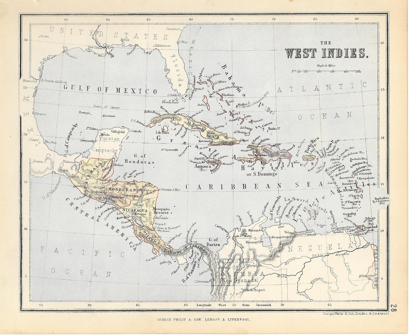 West Indies antique map 1882