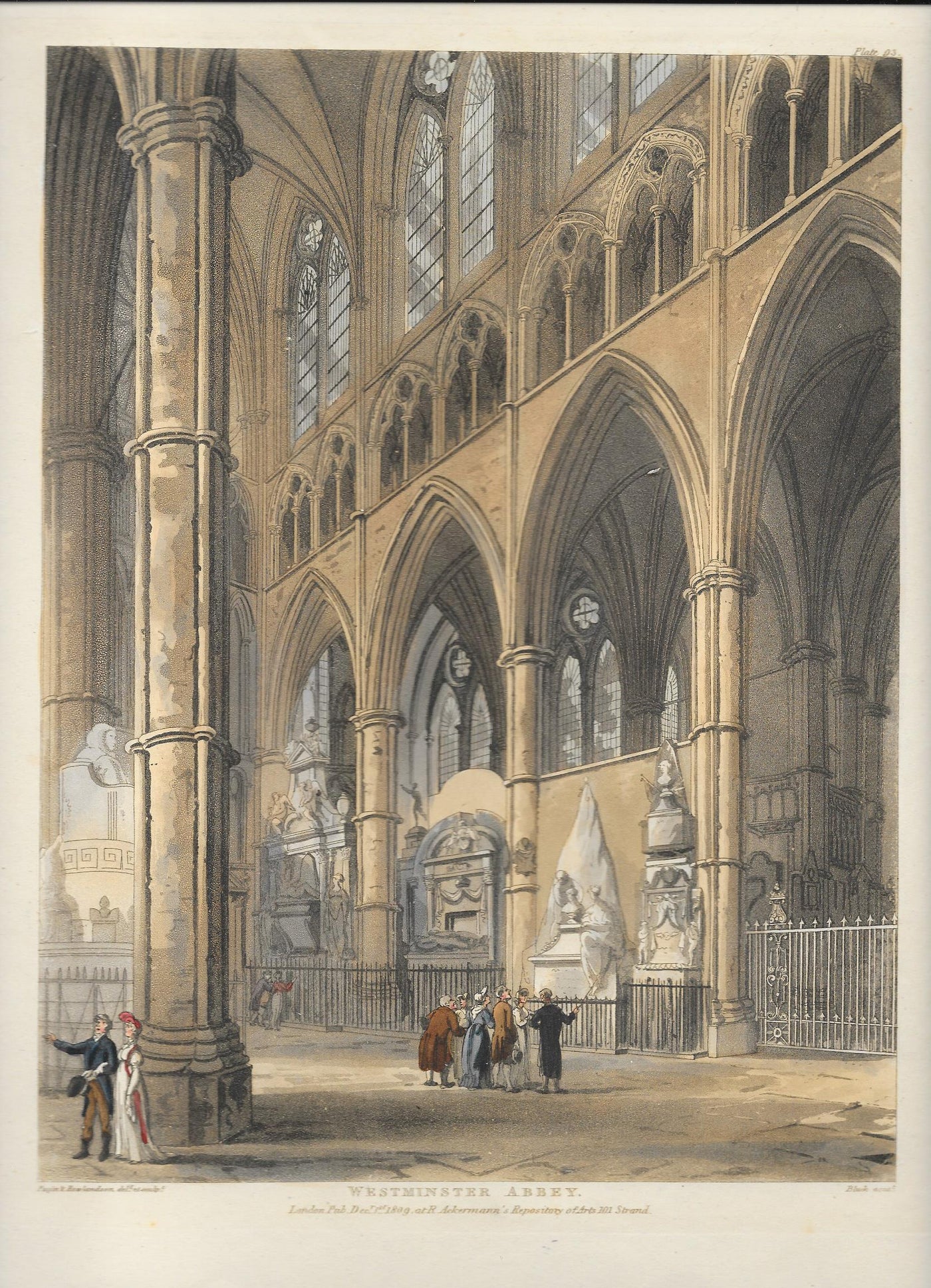 Westminster Abbey original Ackermann antique print dated 1809