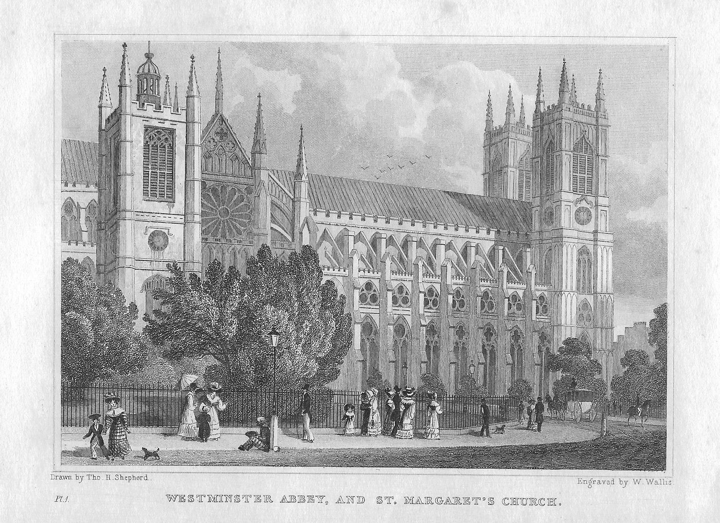 Westminster Abbey & St Margaret's Church antique print 1830