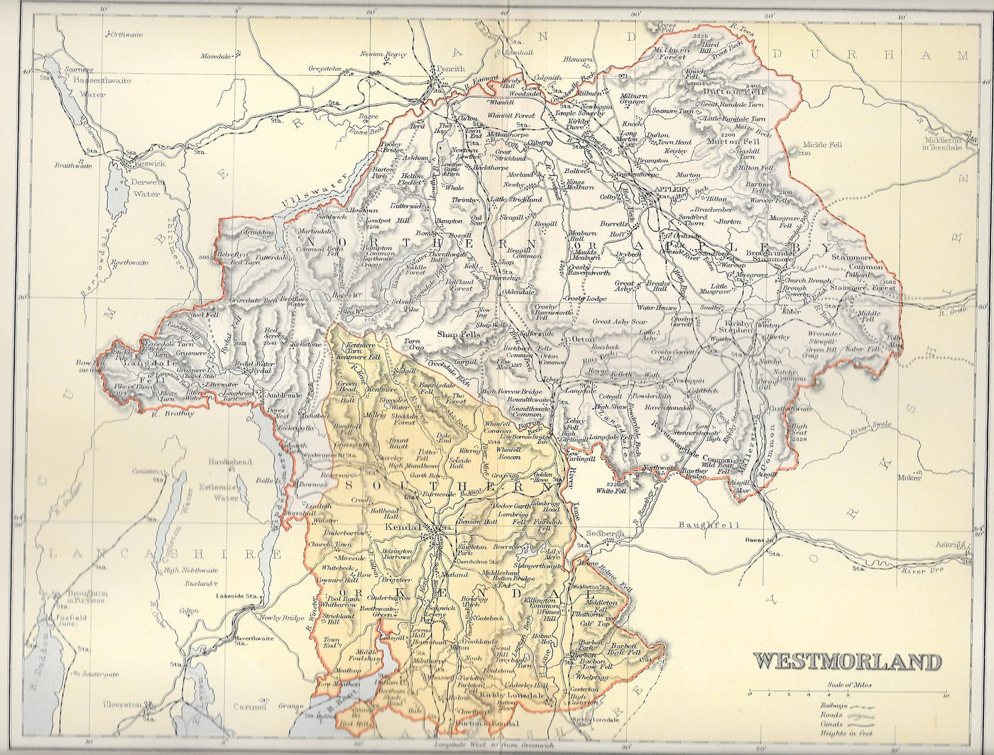 Westmorland Cumbria antique map 1895