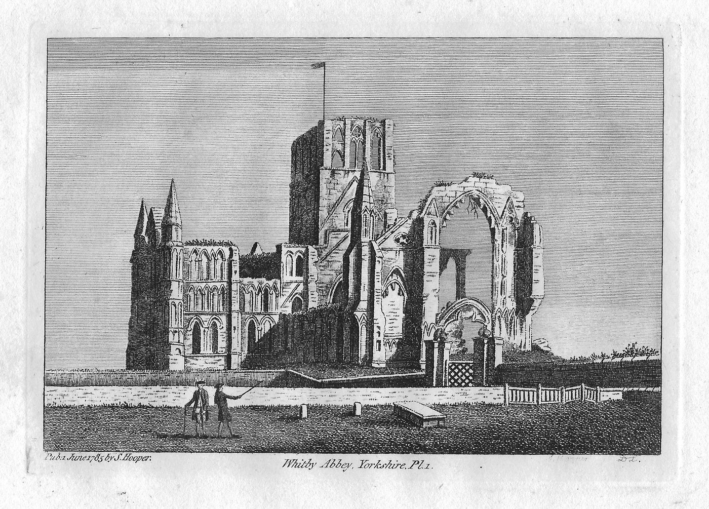 Whitby Abbey Yorkshire antique print by Francis Grose dated 1785
