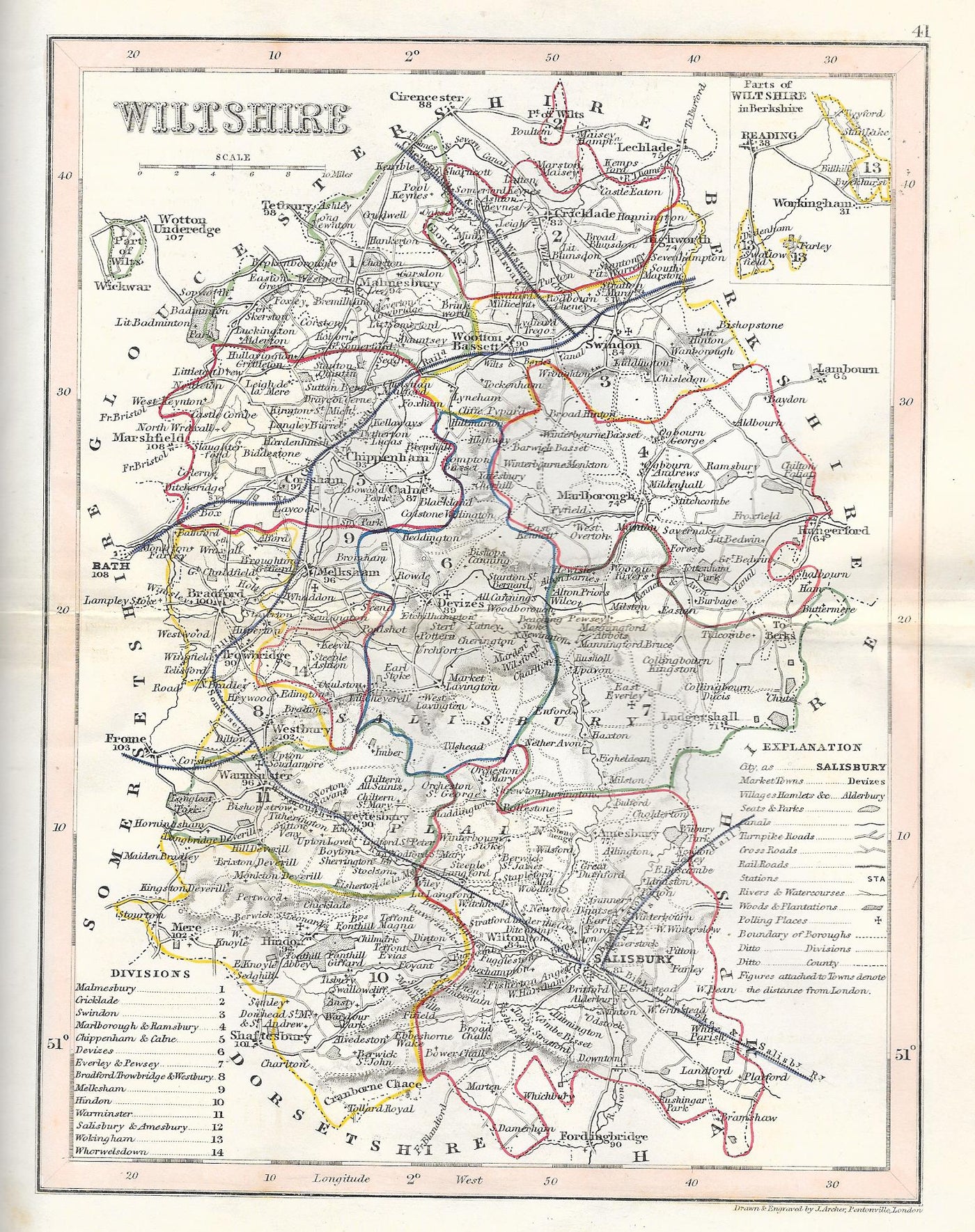 Wiltshire guaranteed original antique map published c.1845