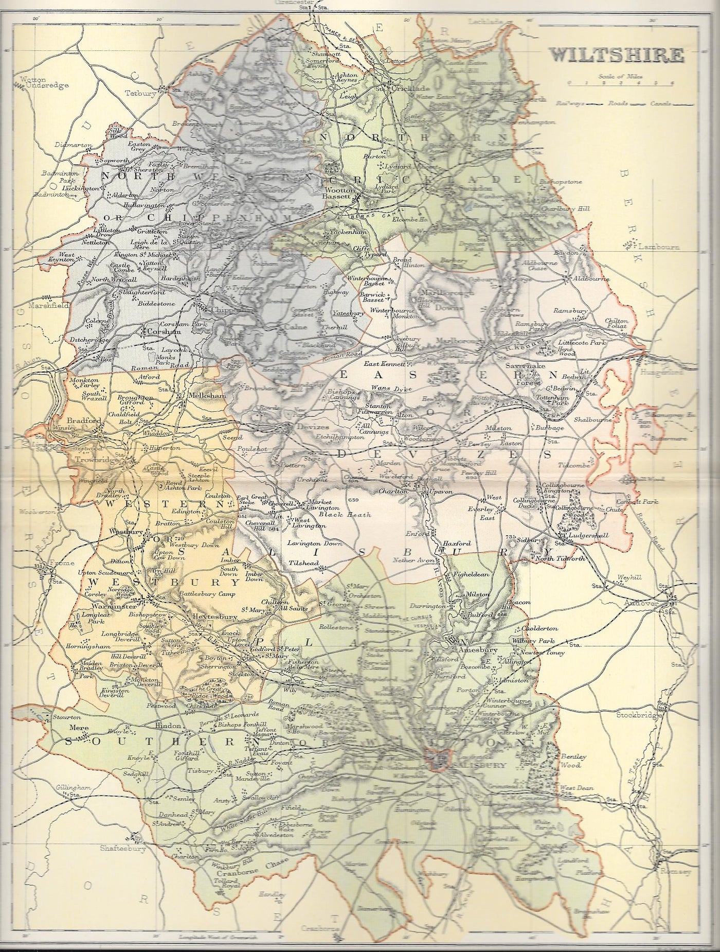 Wiltshire antique map published 1895