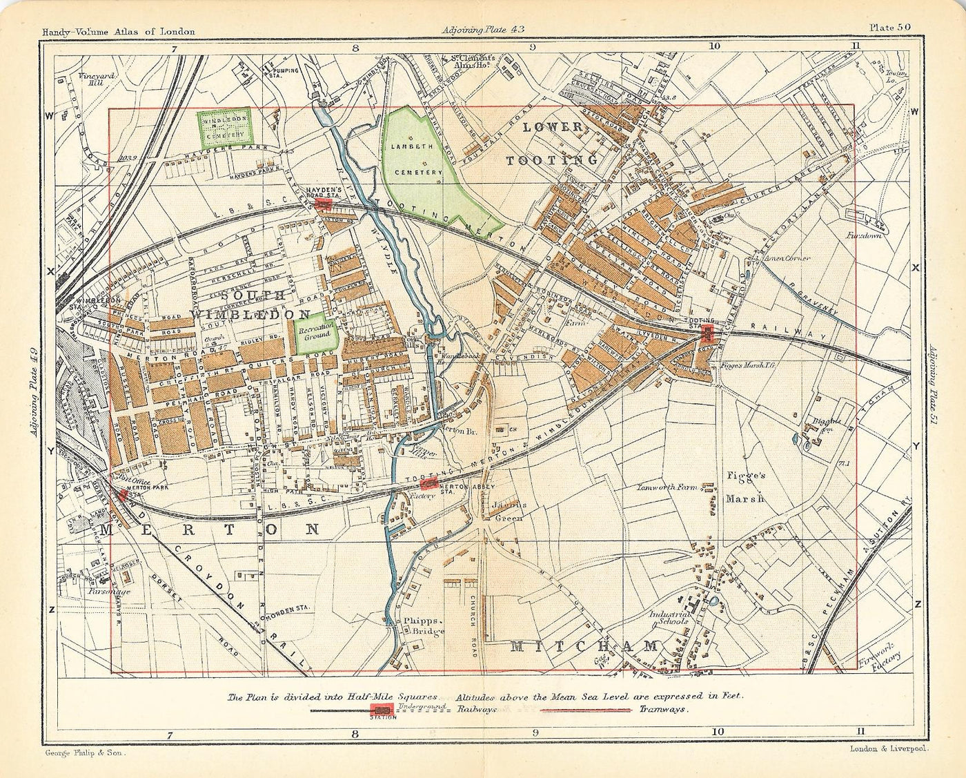 Wimbledon South antique map 1891