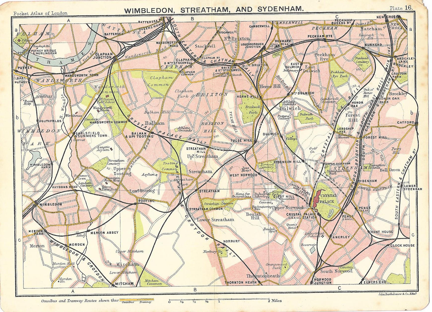 Wimbledon Streatham Sydenham antique map 1917