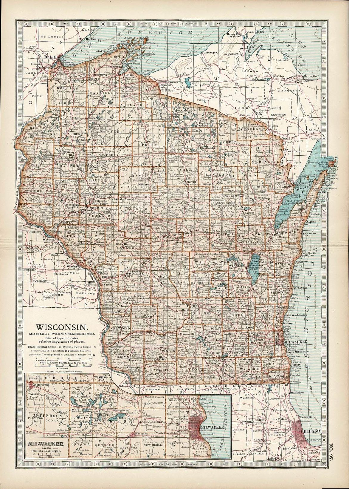 Wisconsin antique map Encyclopaedia Britannica 1903