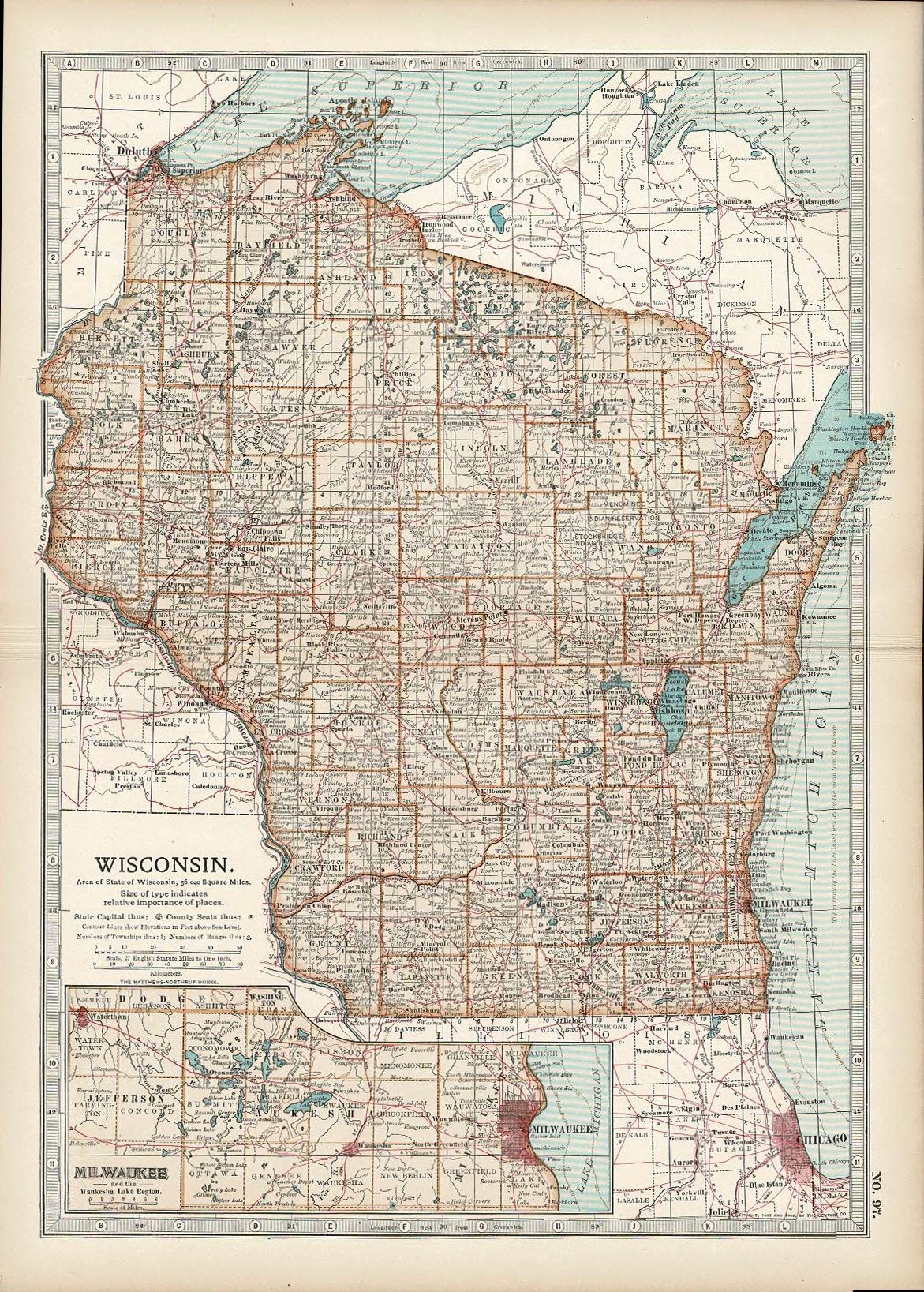 Wisconsin antique map Encyclopaedia Britannica 1903 – Maps and Antique ...