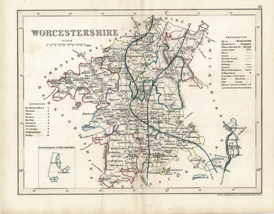 Worcestershire guaranteed original antique map 1845