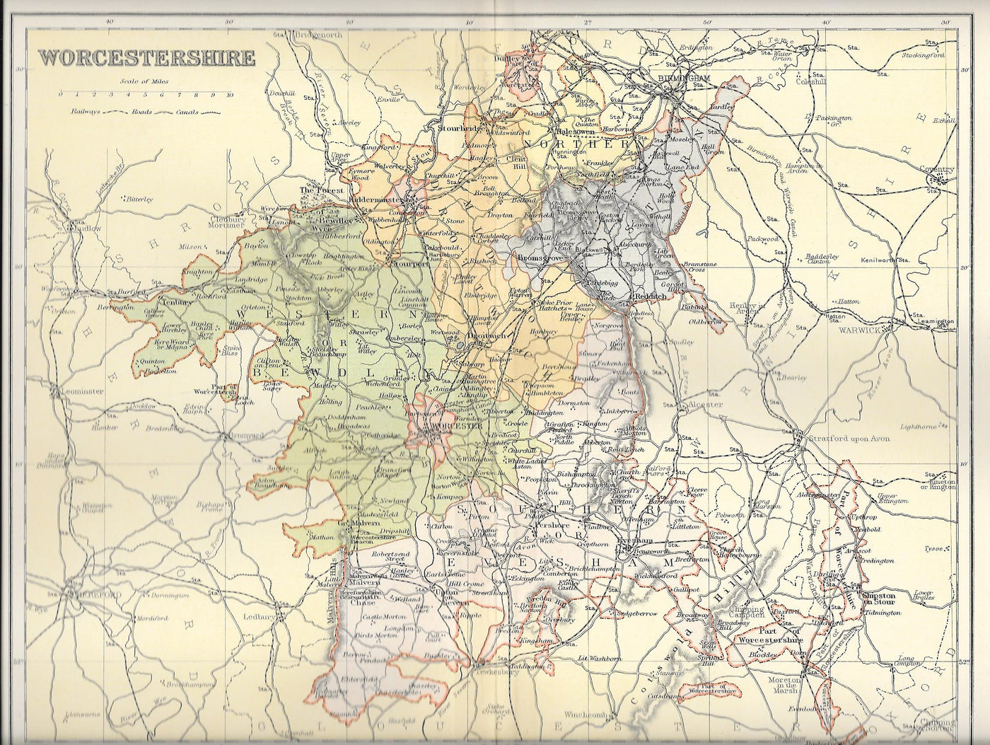 Worcestershire antique map published 1895