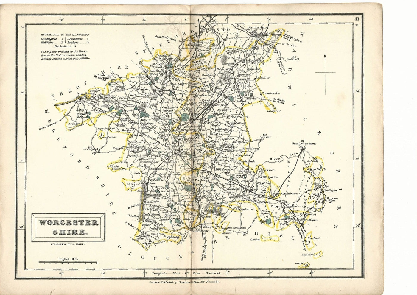 Worcestershire antique map from English Counties 1860