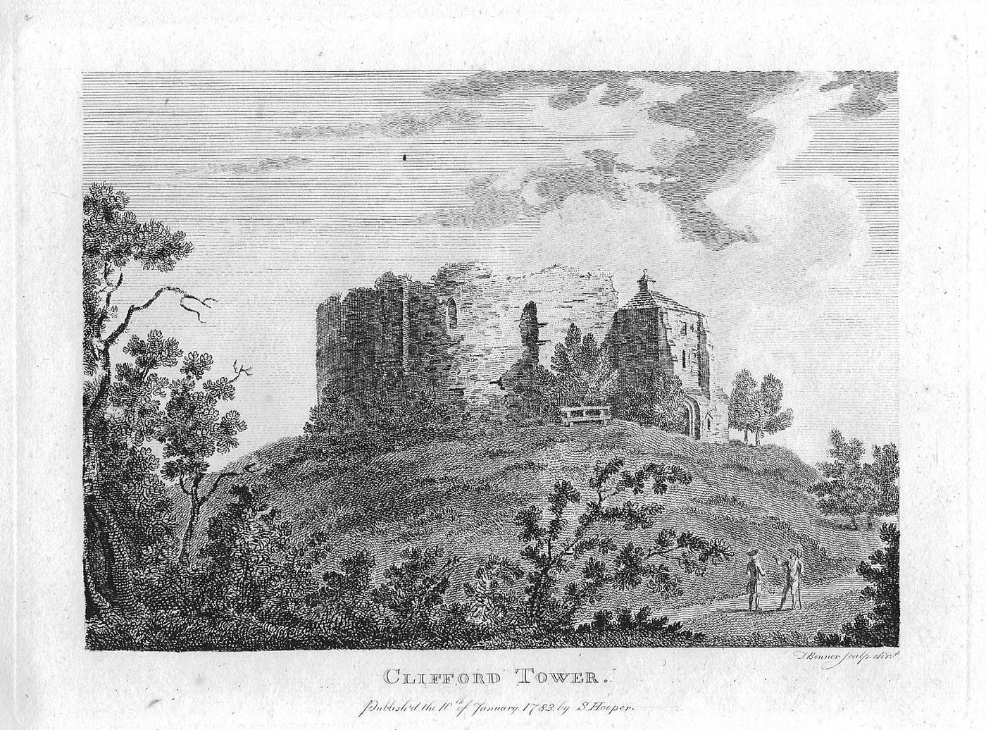 York Castle Clifford's Tower antique print 1783
