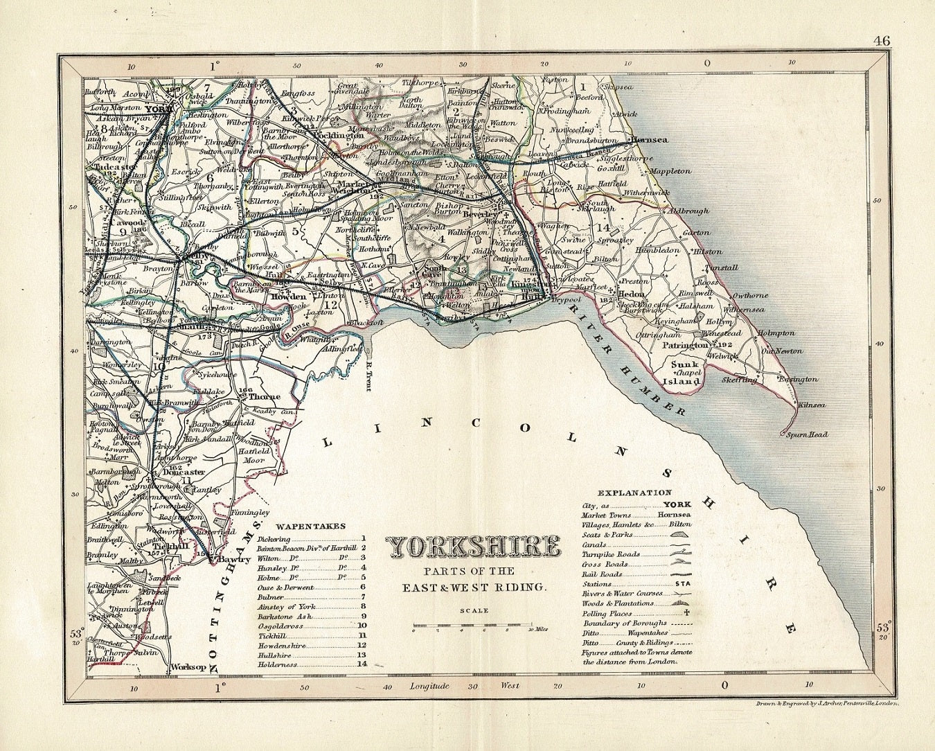 Yorkshire North Riding antique map