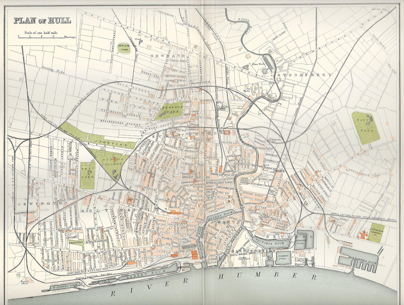 Hull Yorkshire antique map published 1895
