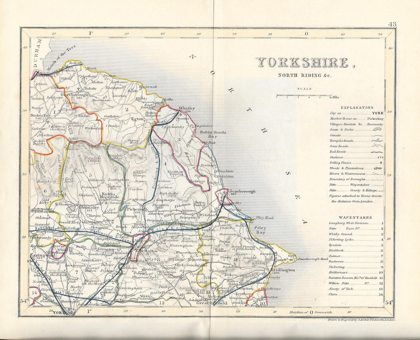 Yorkshire North Riding antique map published 1845 – Maps and Antique Prints