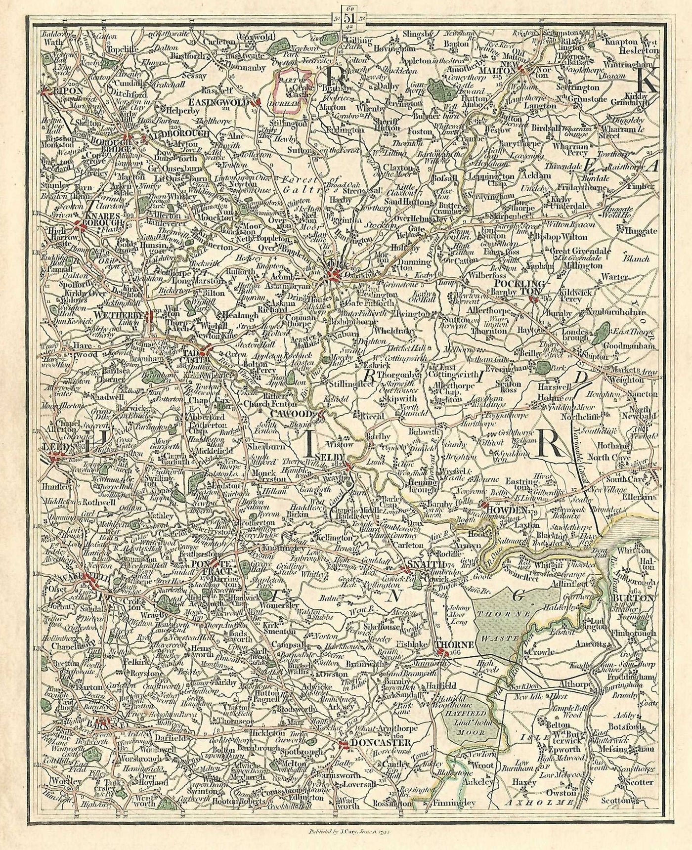 Yorkshire antique map (and part of Lincolnshire) published 1794