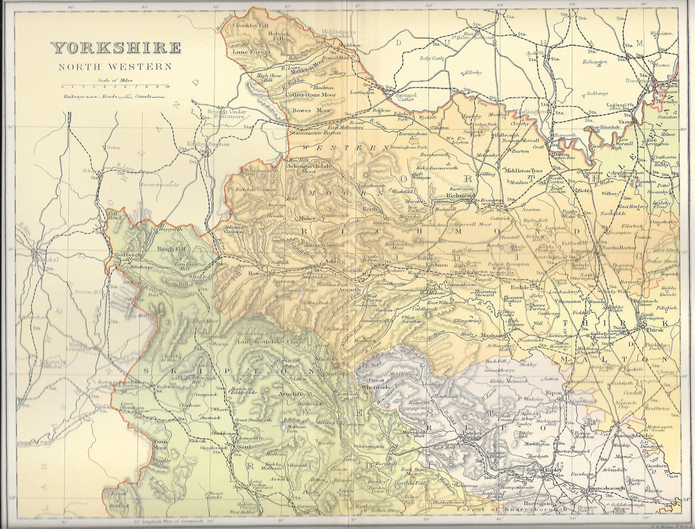 Yorkshire North West antique map 1895