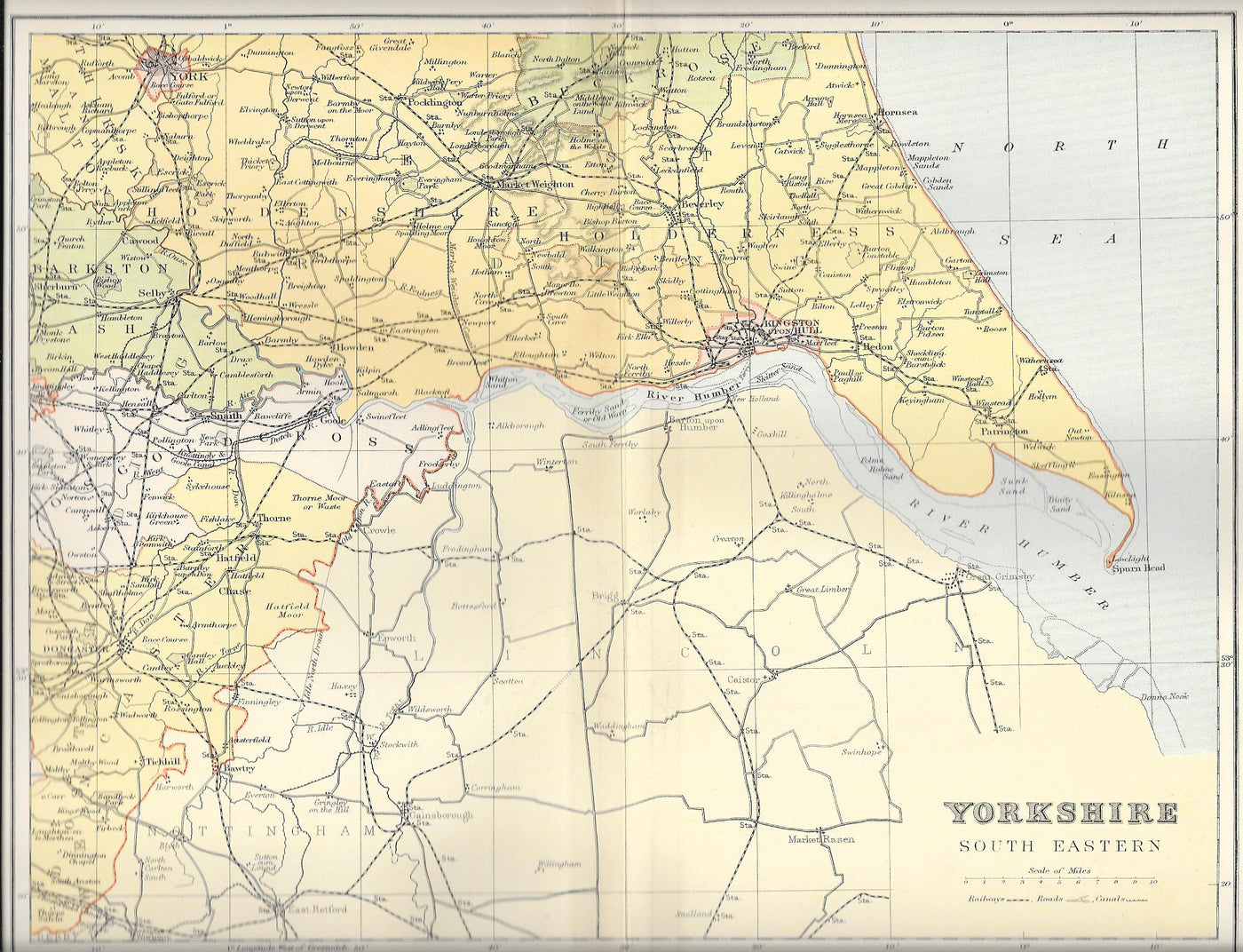 Yorkshire East Riding antique map 1895