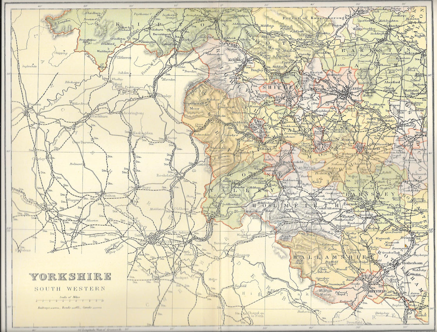 Yorkshire North West antique map 1895