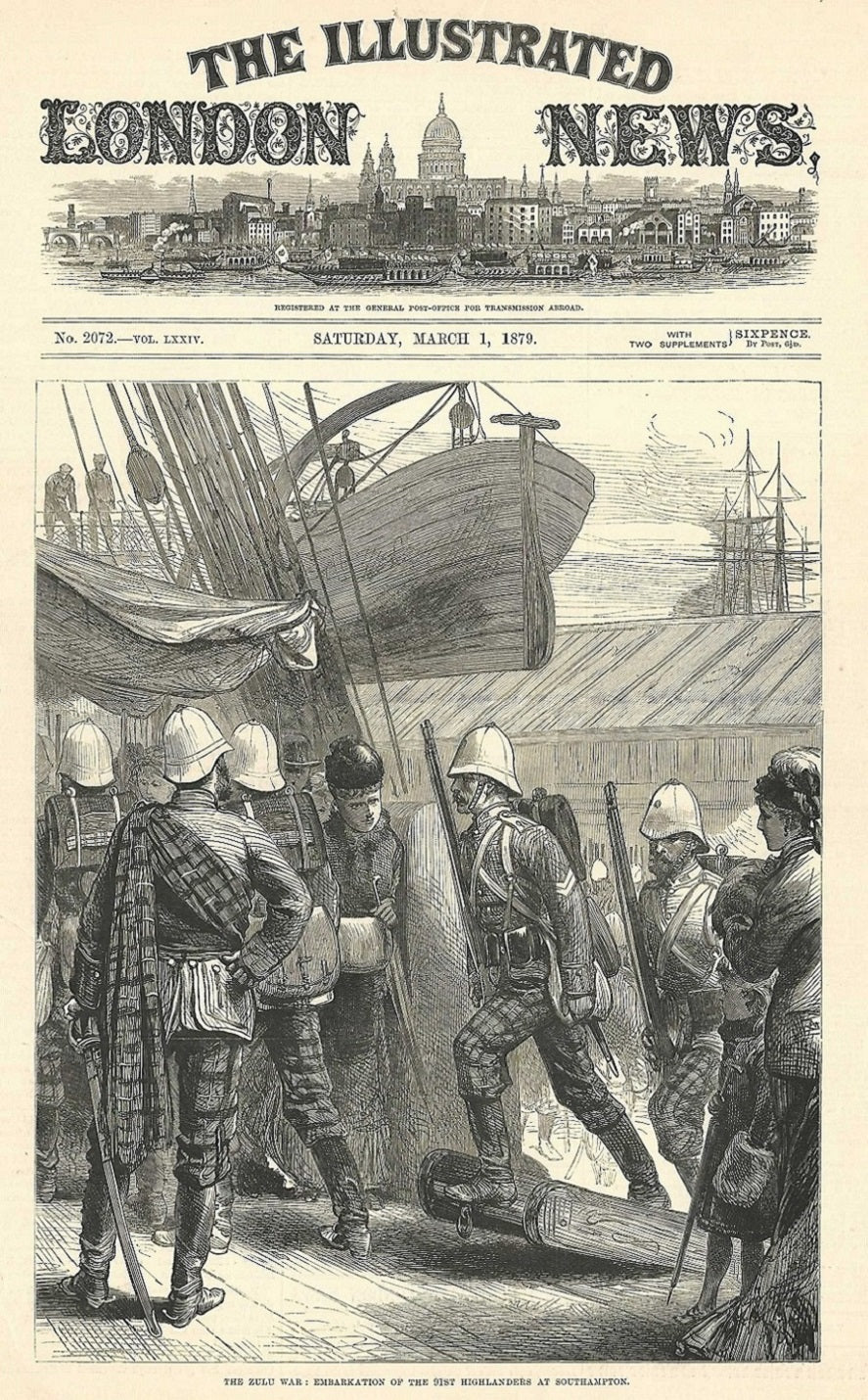 Zulu War embarkation of 91st Highlanders antique print 1879