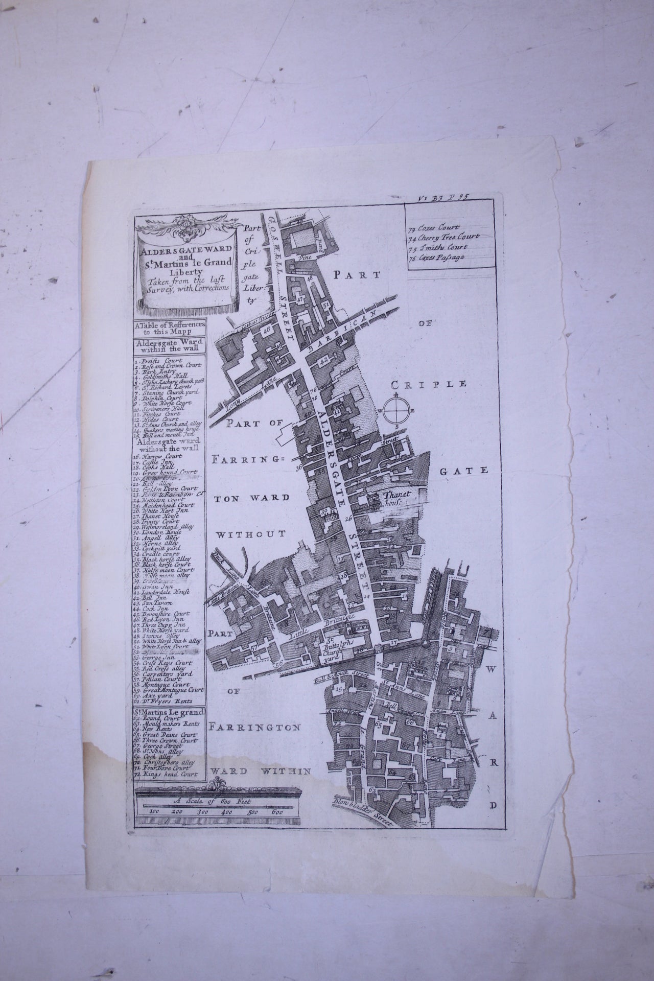 Aldersgate Ward antique map from Stow's Survey 1720