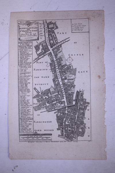 Aldersgate Ward antique map from Stow's Survey published 1755
