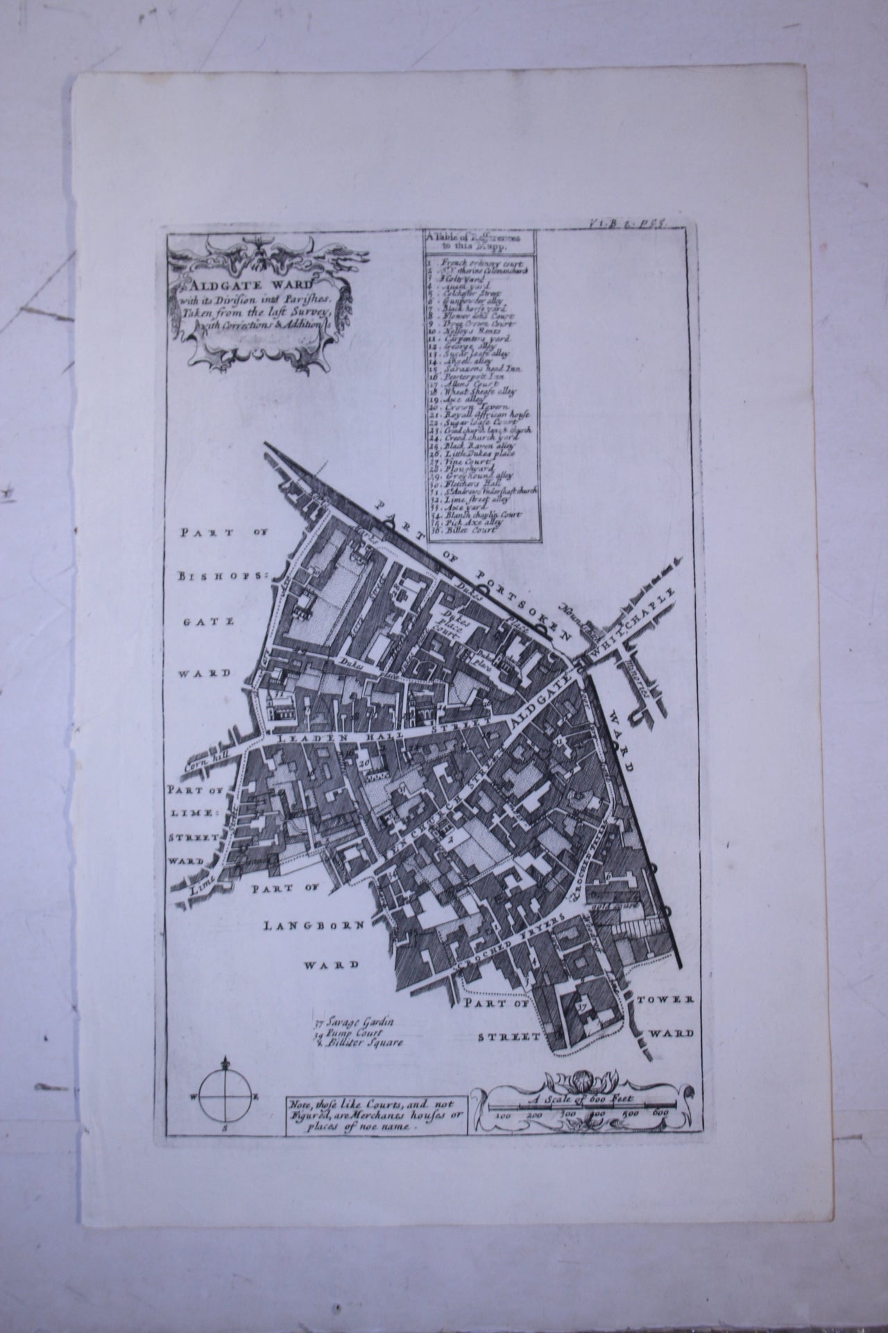 Aldgate Ward City of London antique map published 1720