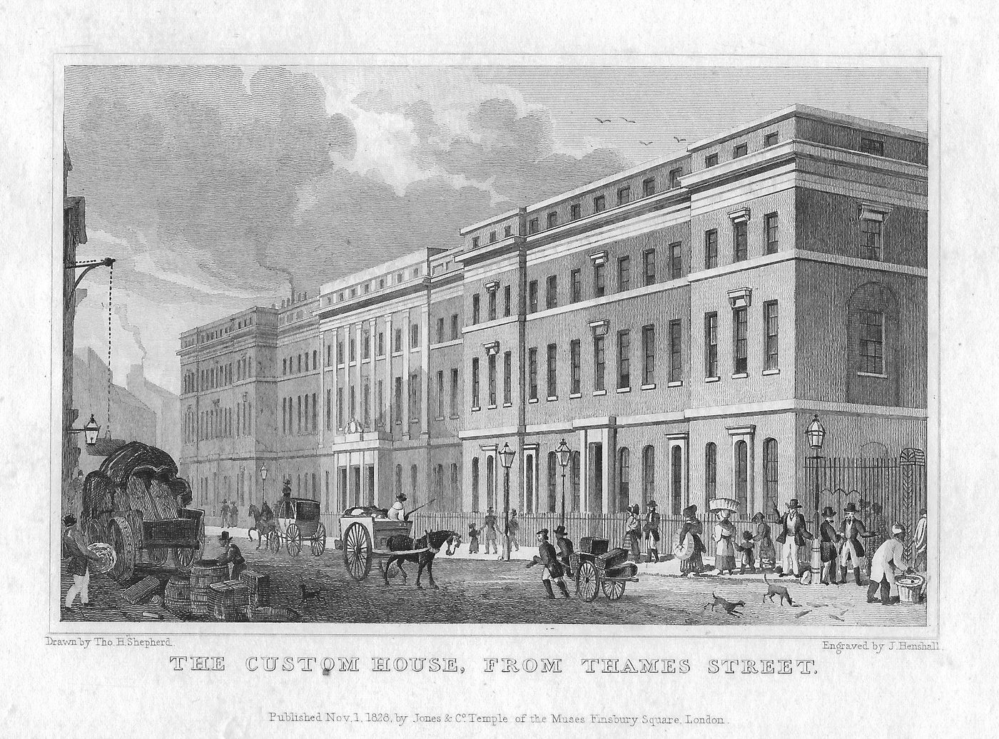 Custom House City of London antique print 1830