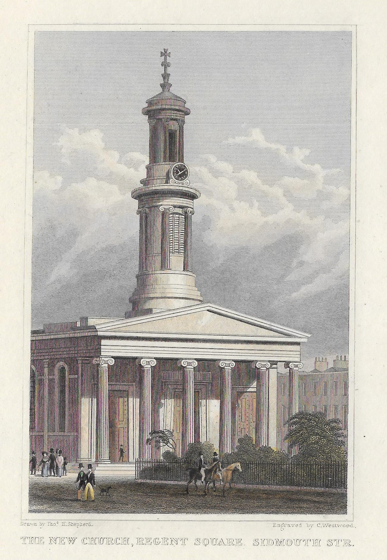 Regent Square St Peter's Church antique print 1830