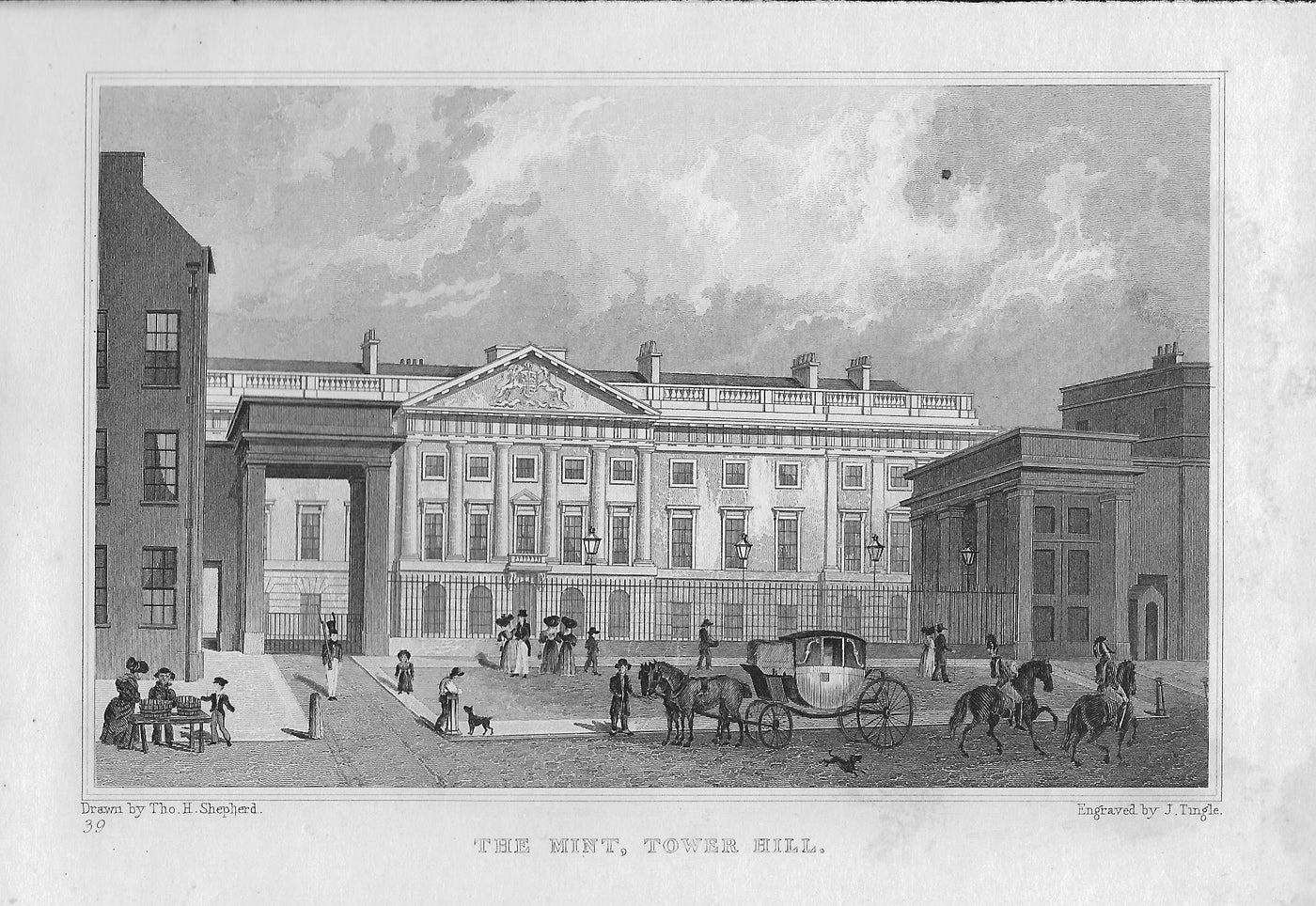 Royal Mint Tower Hill London antique print 1830