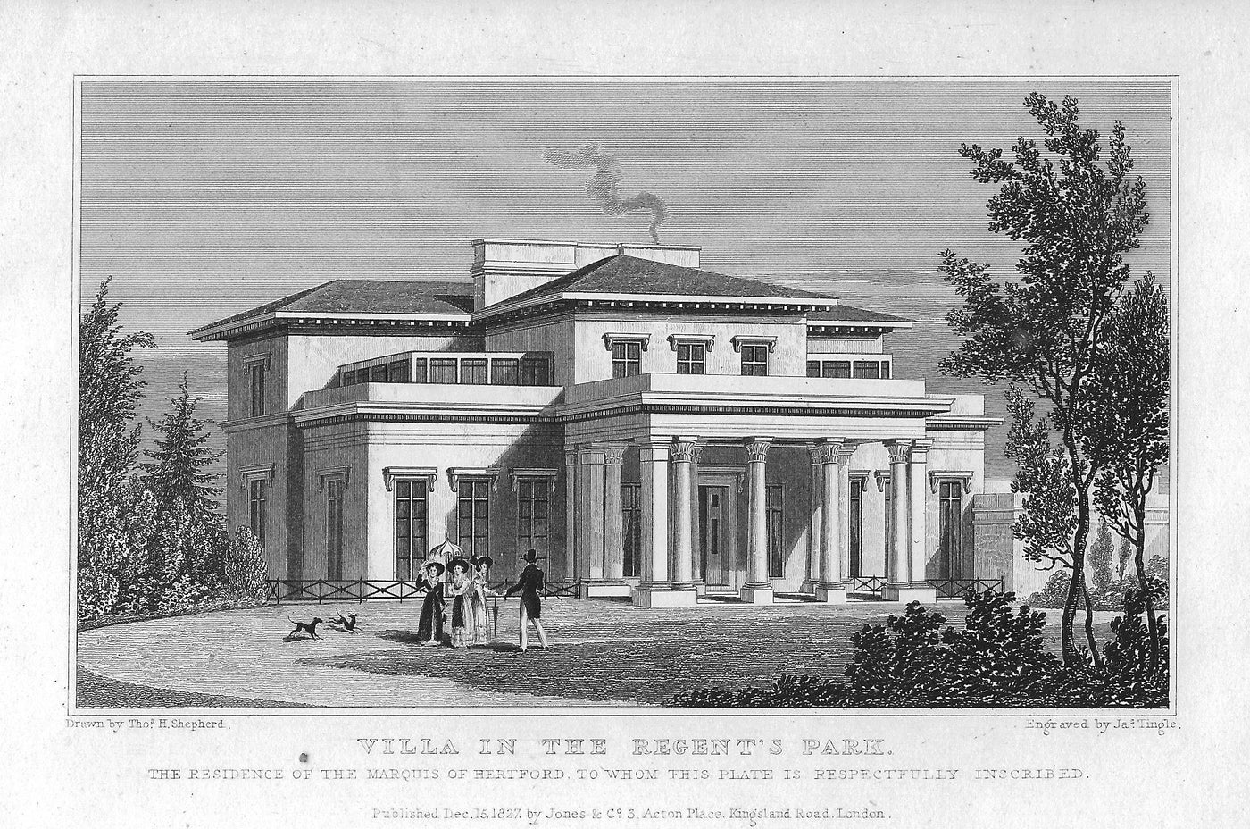 Regent's Park Regency Villa antique print 1830