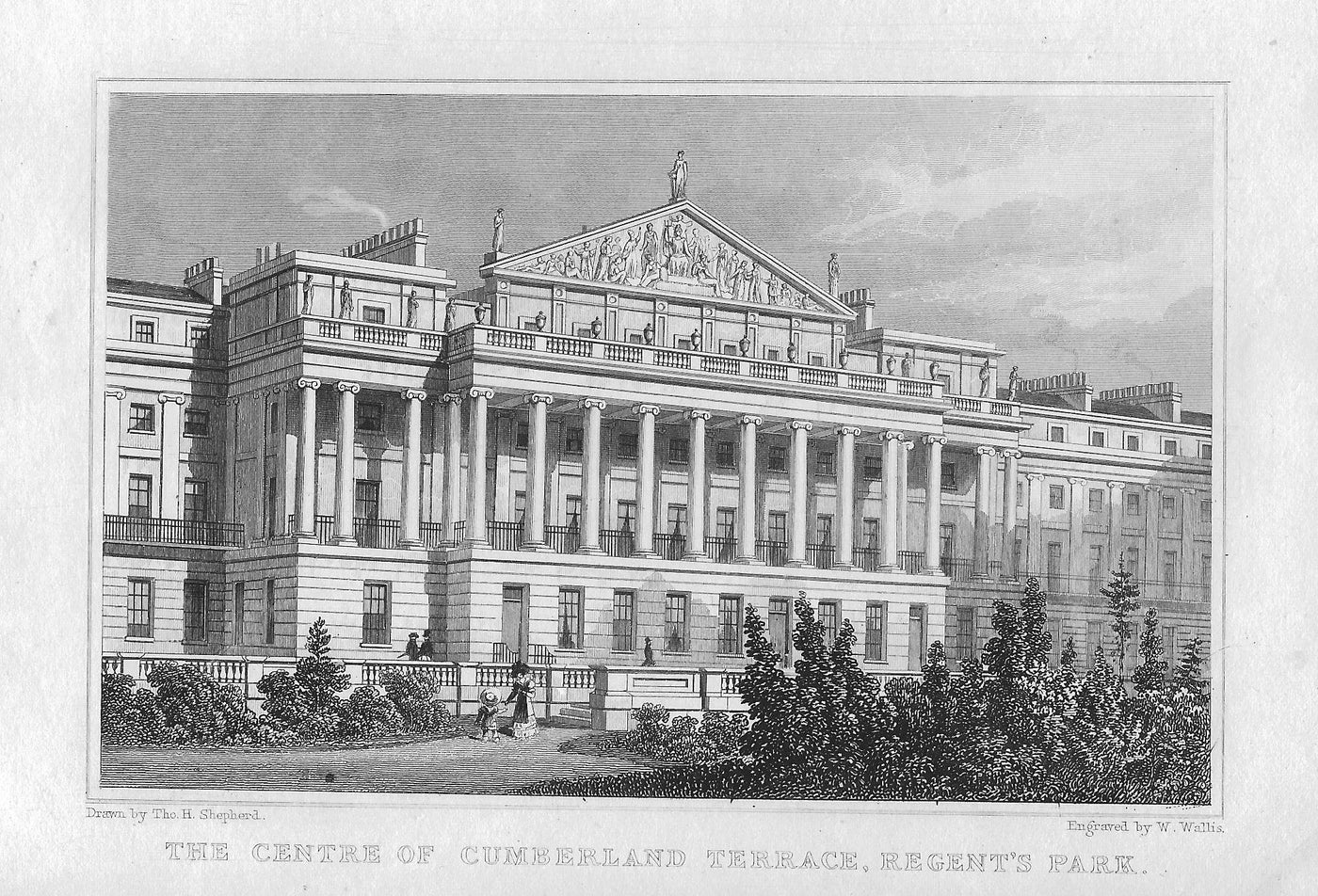 Cumberland Terrace Regent's Park antique print 1830