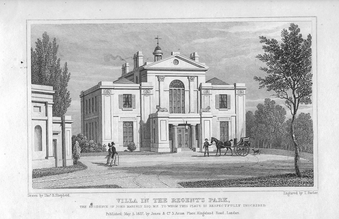 Regency Villa Regent's Park antique print 1830.
