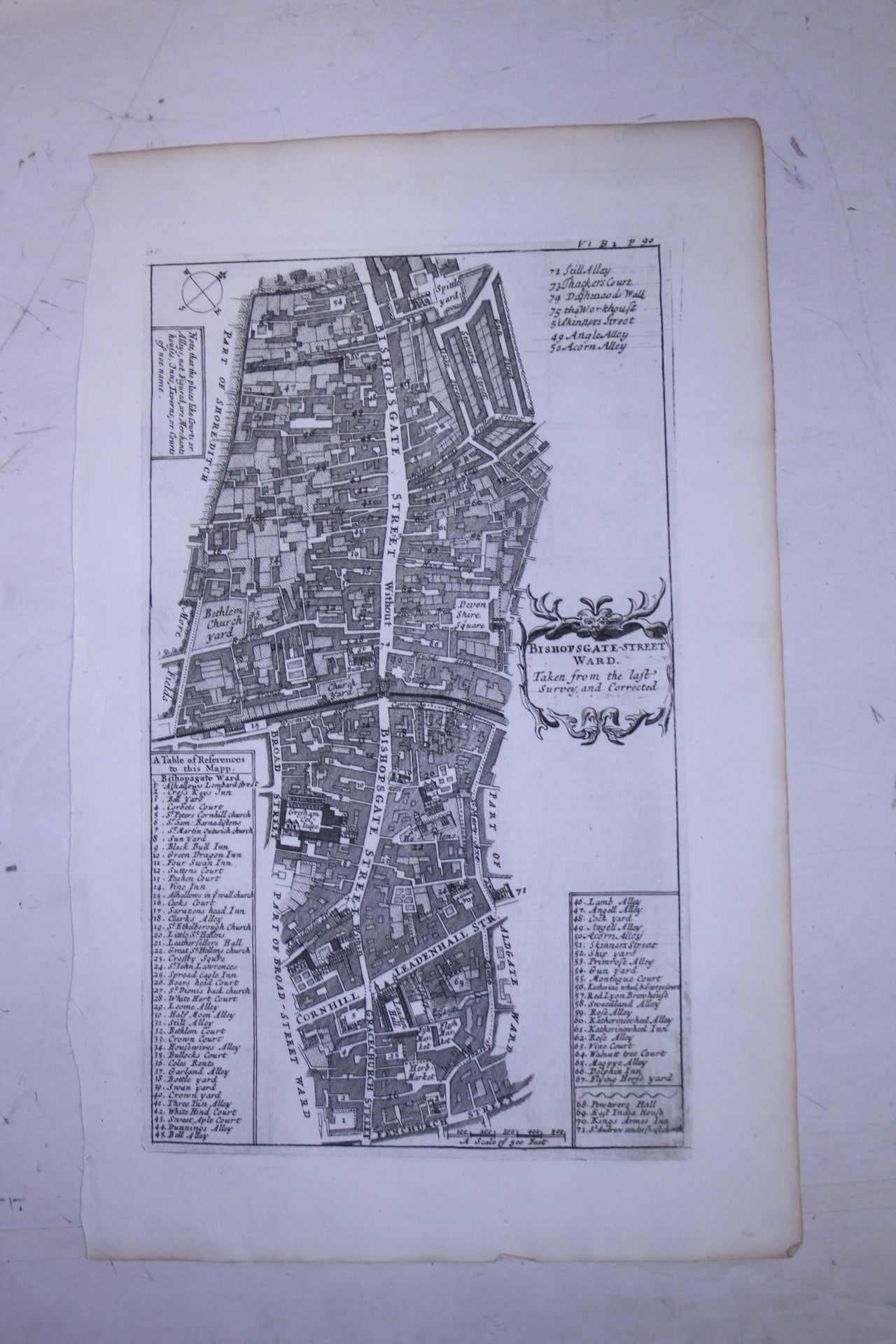 Bishopsgate Ward Stow's Survey antique map 1720