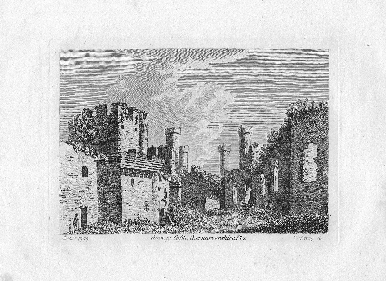 Conway Castle Caernarvonshire Wales antique print plate 2 1774