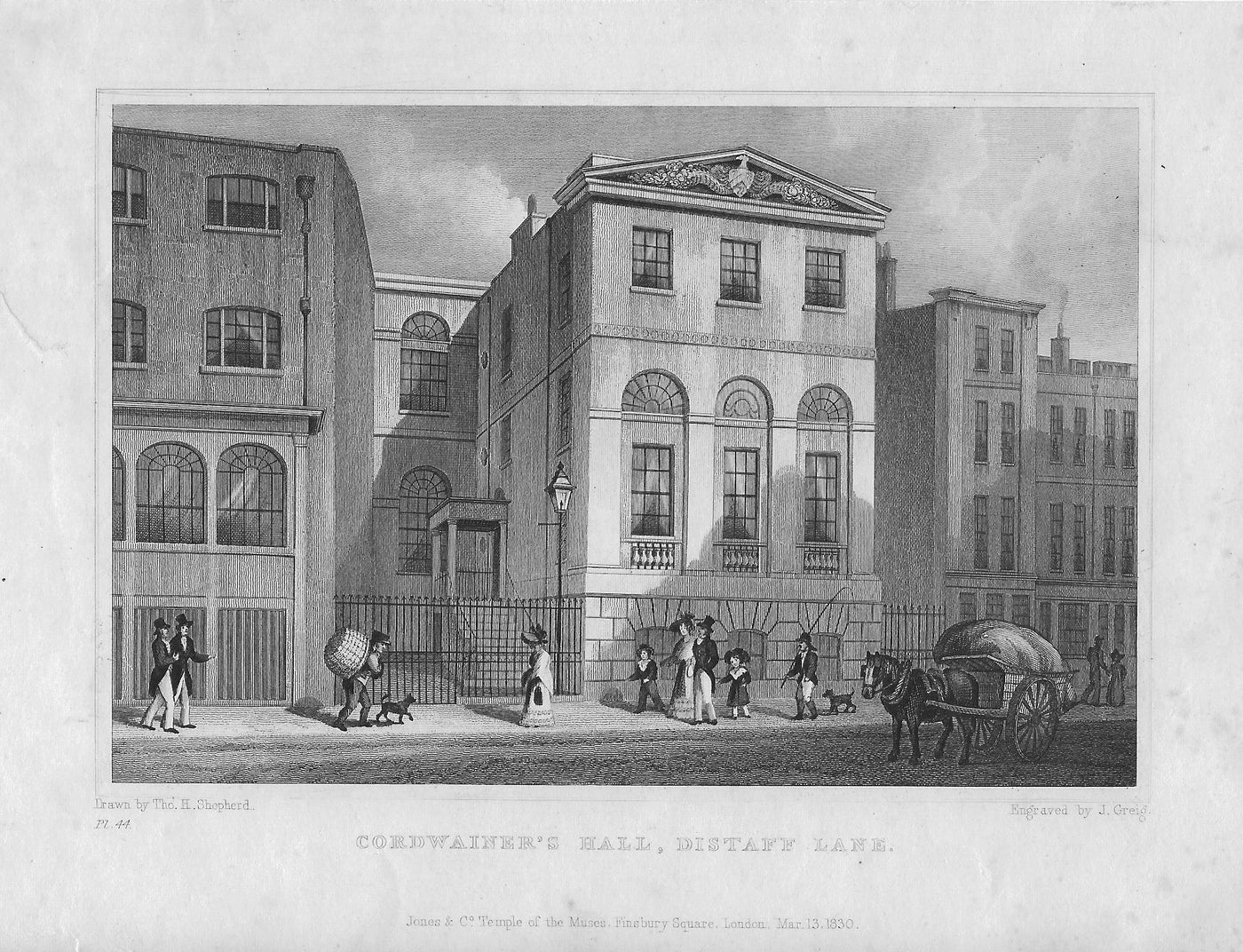 Cordwainers Hall Distaff Lane London antique print 1830