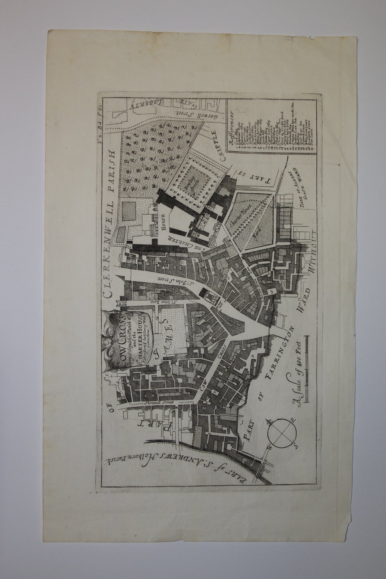Cow Cross Charter House antique map 1720