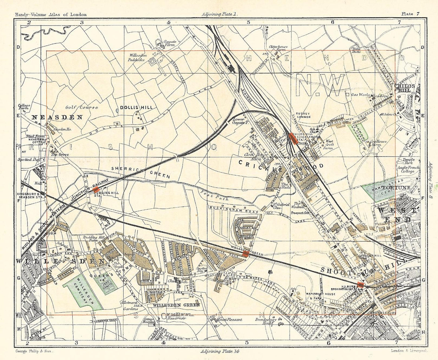 Cricklewood antique map 1902