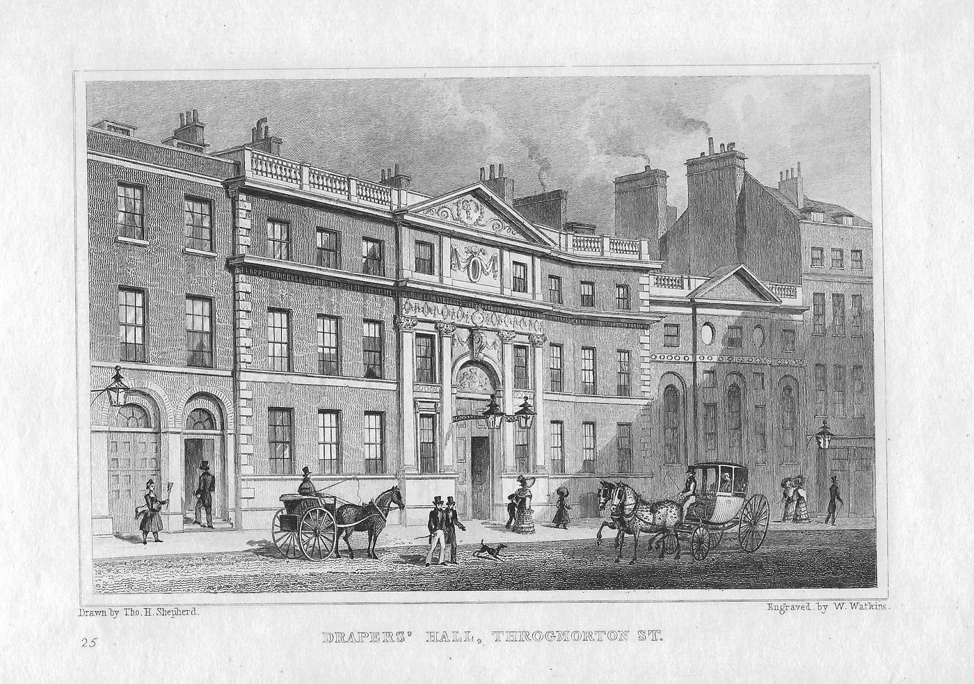 Drapers Hall Throgmorton Street London antique print 1830