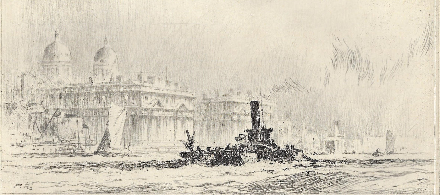 Royal Naval College Greenwich. Vintage etching by Percy Robertson, R.E., Published 1930