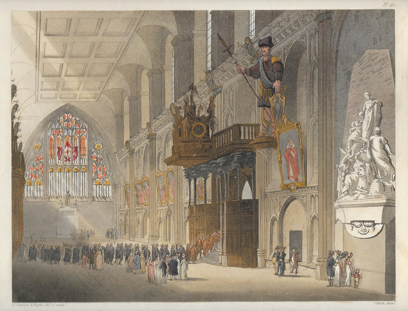 Guildhall City of London antique print 1808