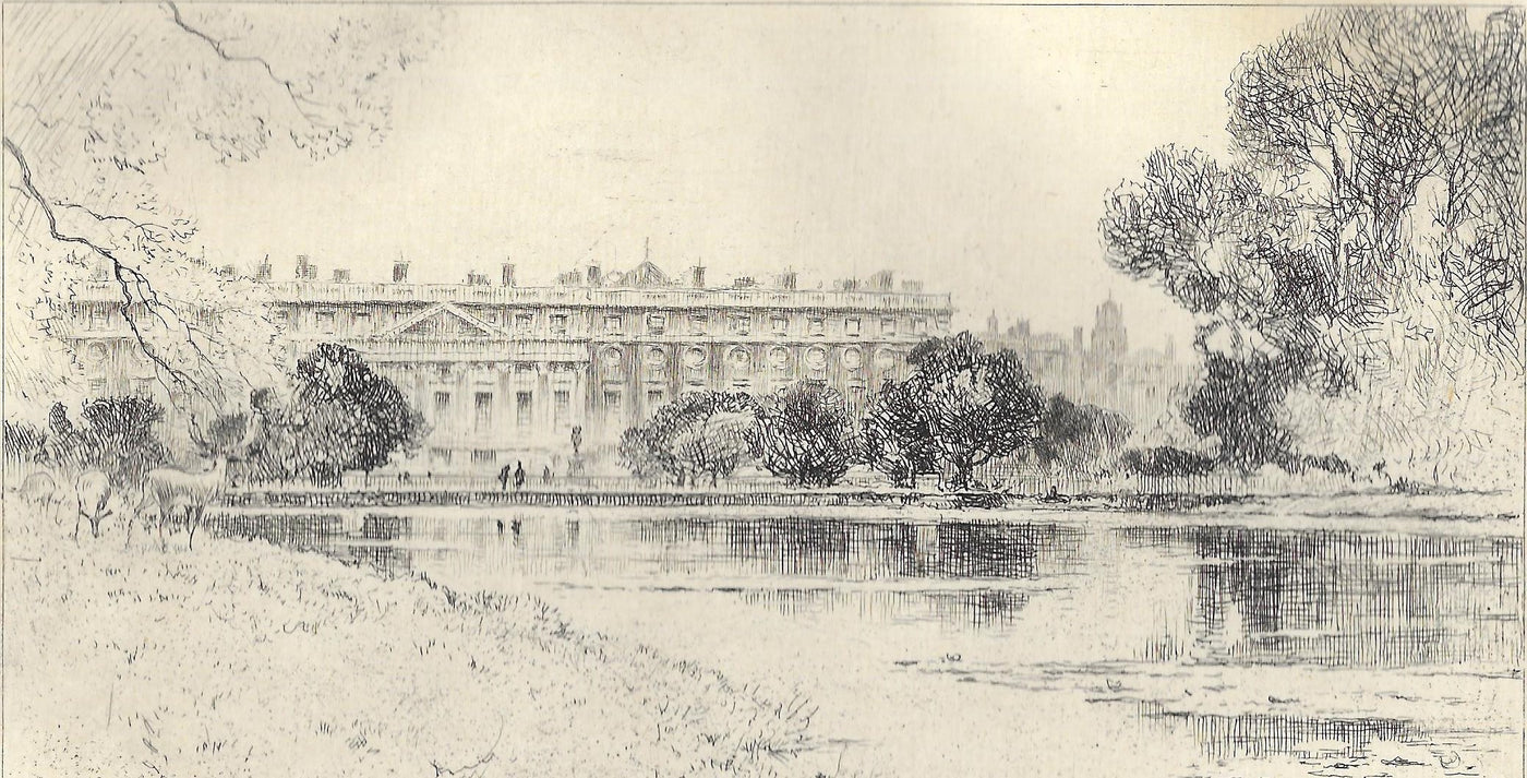 Hampton Court Palace, Middlesex, 1922. vintage etching by Percy Robertson. Published 1930.