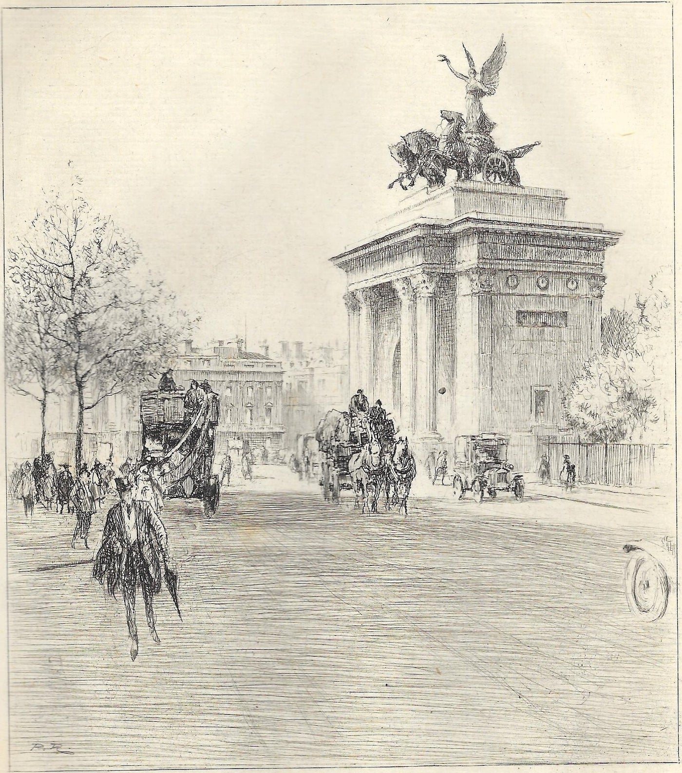Hyde Park Corner London vintage print by Percy Robertson