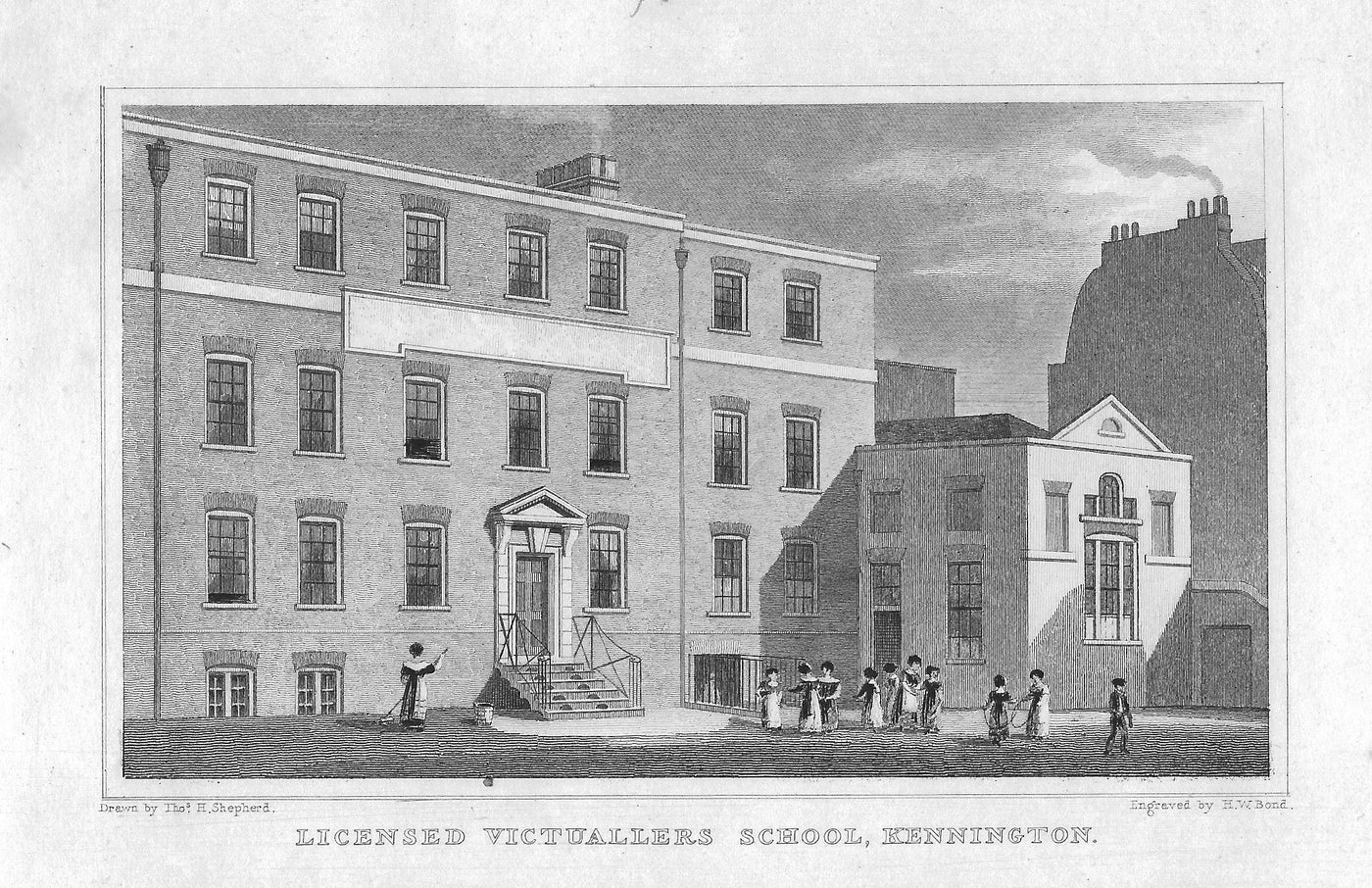 Kennington Licensed Victuallers School antique print 1830