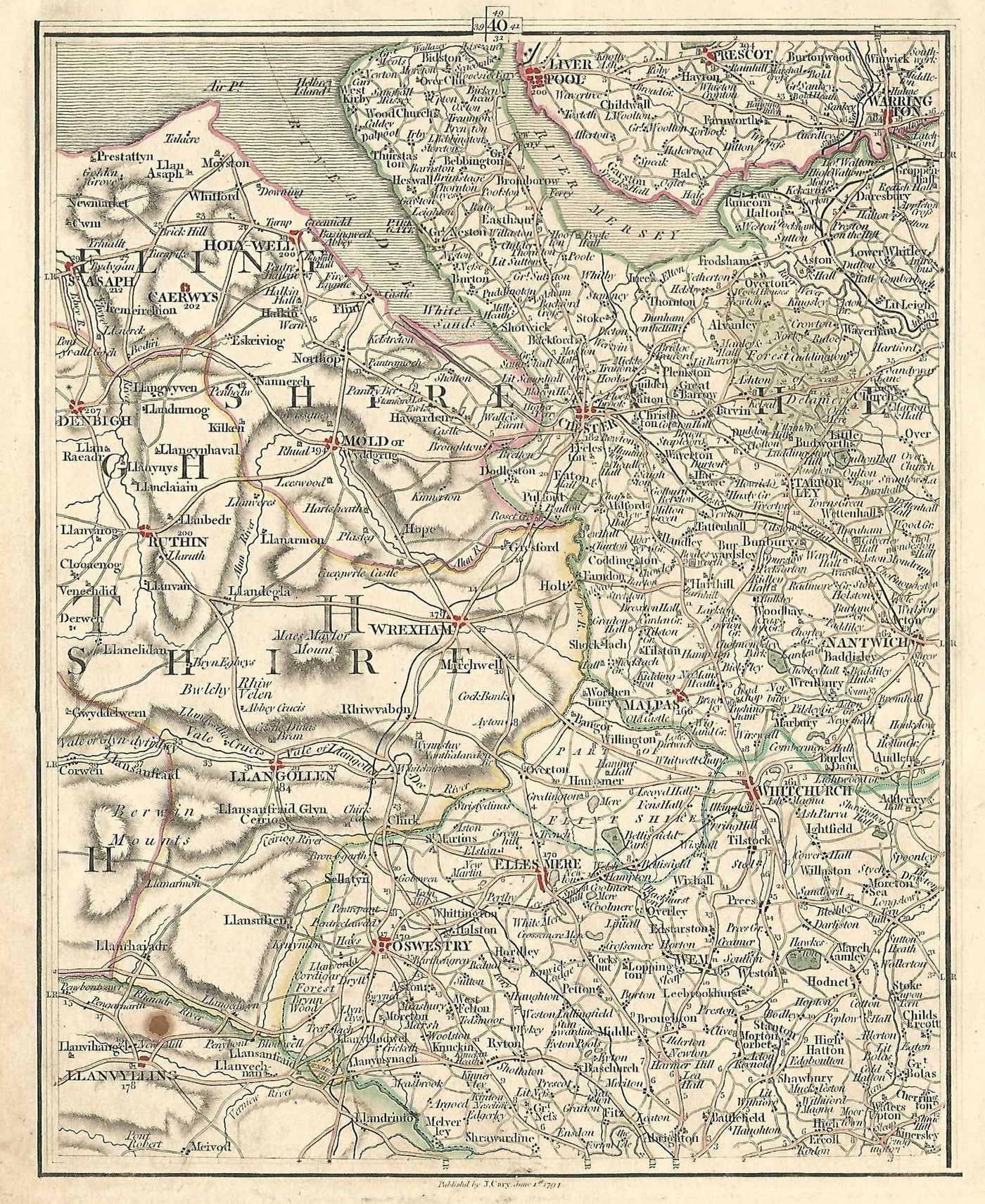 Chester Liverpool Warrington Wrexham Oswestry Ellesmere antique map